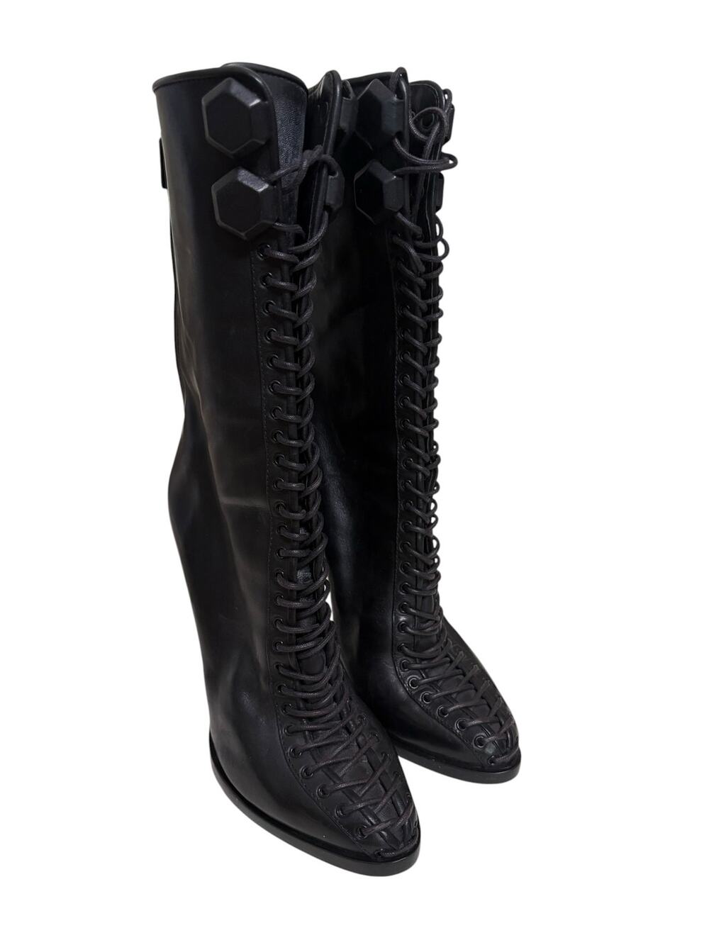 Givenchy Black Leather Lace Up High Heel Boots 38 8